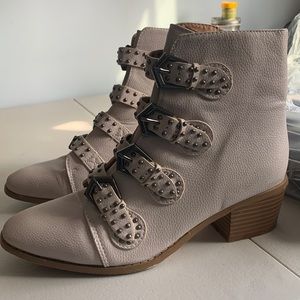 Beautiful Multi Buckle Cream ankle Boots